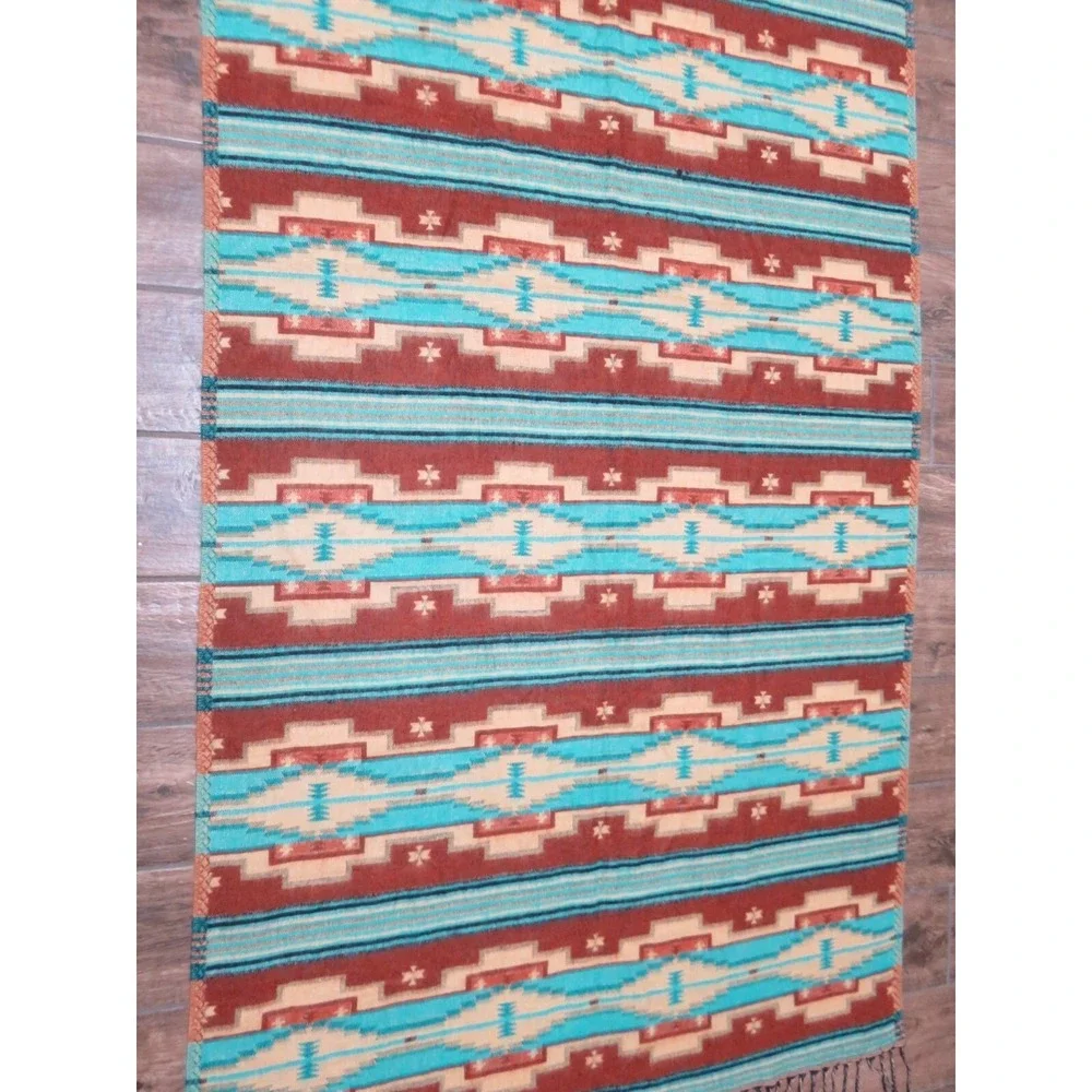 Mission Del Rey Fringed‎ Reversible Throw Wrap Southwestern Multicolor 37